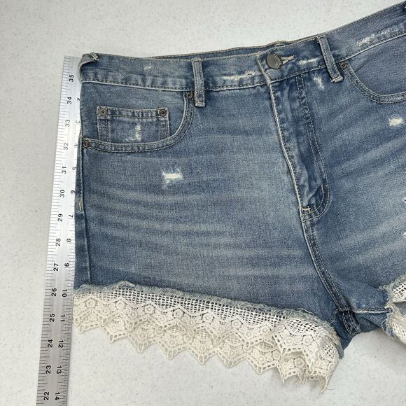 Free People Shorts Womens 29 Crochet High Rise Blue Jean Denim Anthropologie - Picture 8 of 10